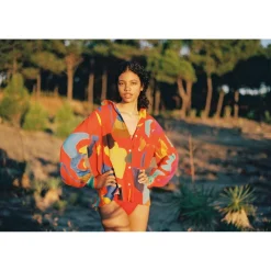 BLOUSE MANCHES BALLON RAINBOW ROUGE